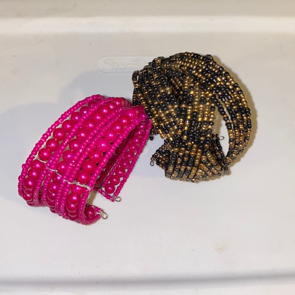 Set of two beaded cuff bracelets